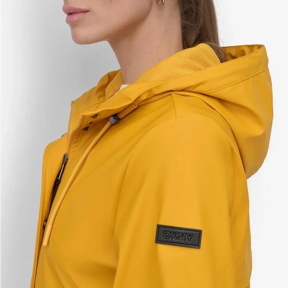 DKNY Yellow Nautical Waterproof Hooded Rain Jacket Coat - DL5MPW27 - Large - Picture 4 of 12